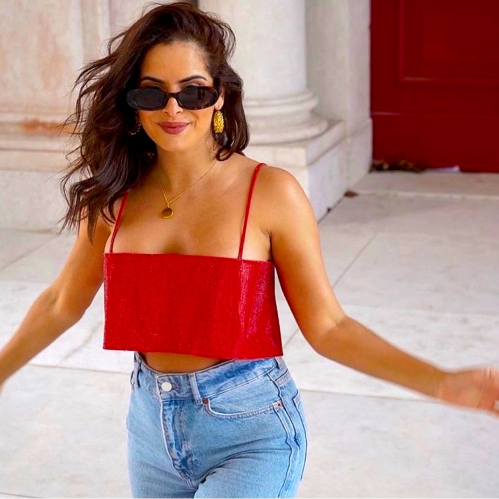 Zara Red Rhinestone Crop Top size M-L
